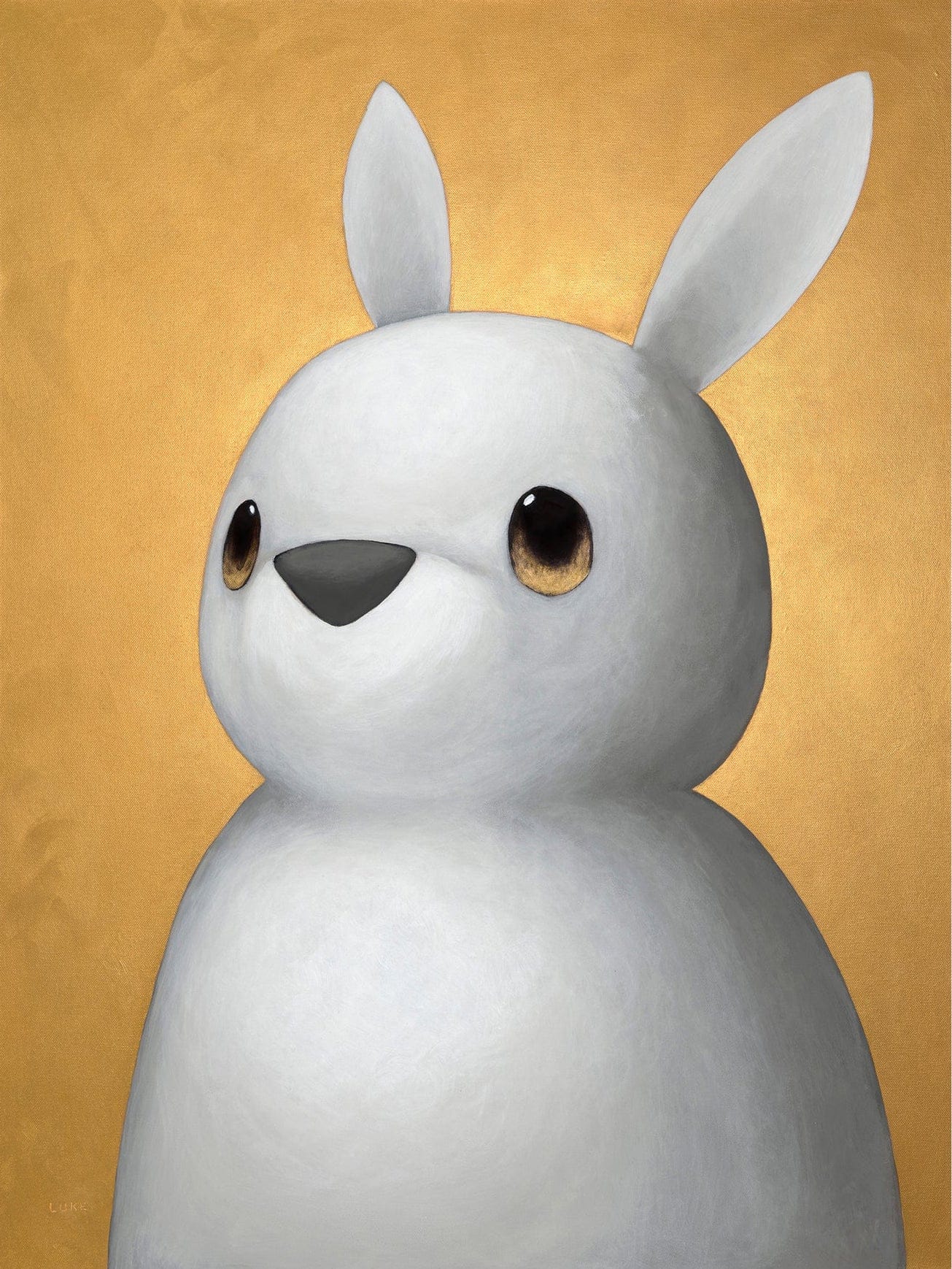 A portrait of a bunny against a golden yellow background.