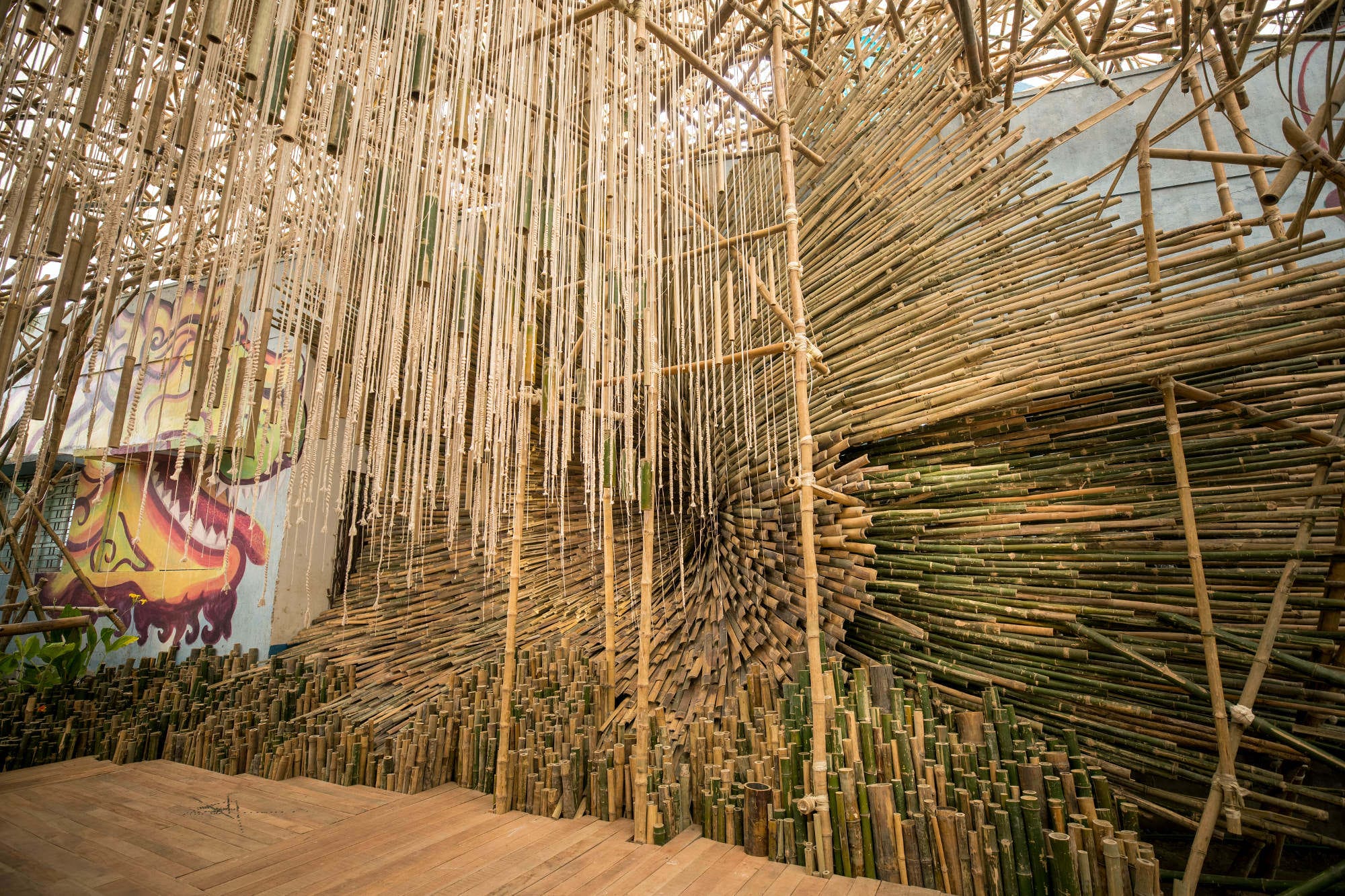 a large bamboo installation