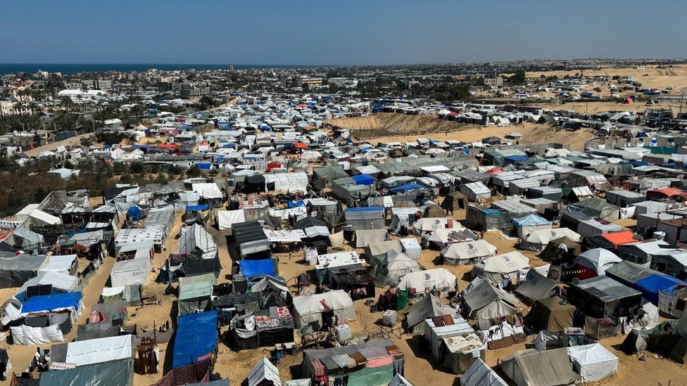Tented camp for displaced Palestinians in Rafah, in the southern Gaza Strip (11 March 2024)