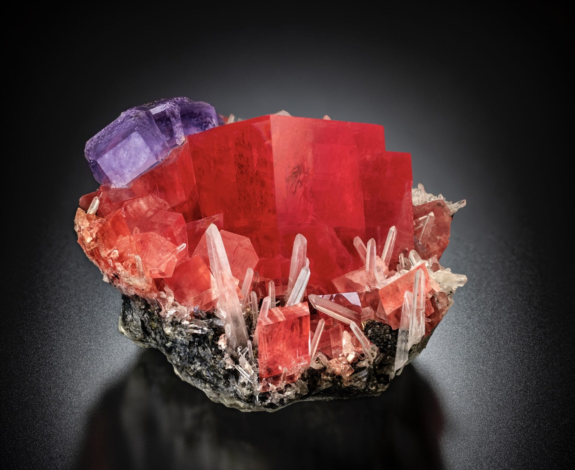A red and purple crystal combination.
